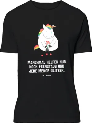 Produktbild von Mr. & Mrs. Panda T-Shirt Einhorn Traurig - Schwarz - Geschenk, Tshirt, Große Größen, Glitzer, mit Spruch, Liebe, Unicorn, Oversize, Einhörner, Blume, Trauer, Shirt