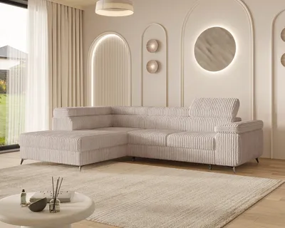 Produktbild von MOEBLO Ecksofa OSTIN – L-Form Wohnlandschaft mit Schlaffunktion, Bettkasten, 6-fach verstellbaren Kopfstützen und Armlehne, 290x75-90x202 cm - Ottomane Links - Mink (Ambience 04)