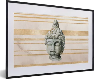 Produktbild von MuchoWow® MuchoWow® Gerahmtes Poster Buddha - Kopf - Weiß 60x40 cm - Poster mit zchwarzem Bilderrahmen - Schlafzimmer - Plakat in Rahmen - Drucken