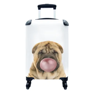Produktbild von MuchoWow® Koffer Handgepäck Trolley Rollkoffer Kleine Reisekoffer mit 4 Rollen - Hund - Pusten - Kaugummi - Tiere - Spaß für Kinder - Hunde - Jungen - Mädchen - Cabin Size < 55x40x23 cm & 55x40x20 cm - Kinderkoffer - Kabinenkoffer - Boardgepäck - Reise-Box - Reisekoffer - Reisegepäck - Koffer mit Bild - Trolley für Kinder