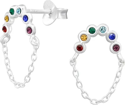 Produktbild von Ohrringe Ohrstecker 925 Sterling Silber mit bunten Kristallen und Kette