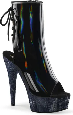 Produktbild von BEJEWELED-1018DM-6 Pleaser Damen Strass High-Heels Plateau Stiefeletten schwarz Holo Lack