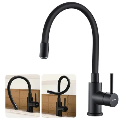 Image de Mitigeur de cuisine robinet évier - Noir - Acier inoxydable - Pivotant à 360° - Bec extractible flexible