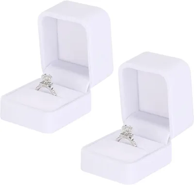 Imagen del producto de Caja de terciopelo para anillos, de 2 piezas, compacta, color gris, ideal para anillos de compromiso