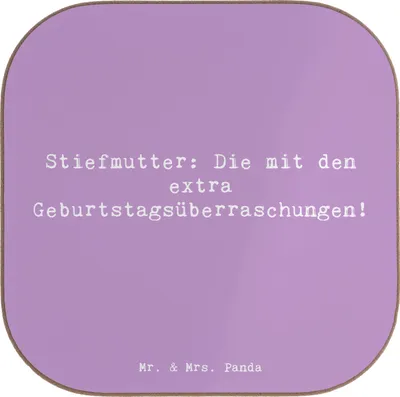 Produktbild von Mr. & Mrs. Panda Untersetzer für Gläser Spruch Stiefmutter Überraschungen - Lavendeltraum - Geschenk, Glas, Verwandte, Handarbeit, Feiern, gläseruntersetzer, Stiefkind