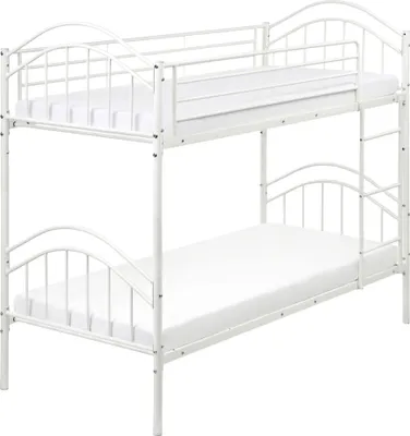 Produktbild von BELIANI Hochbett Weiß Metall mit 2 Lattenrosten 90x200 cm Leiter Rausfallschutz Gitter Hohes Kopf- und Fußteil Skandi Modern Kinderzimmer Etagenbett