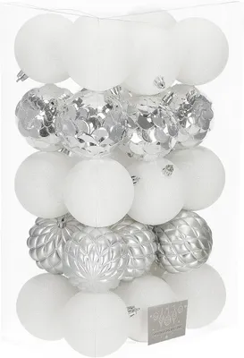 Immagine prodotto di Palline natalizie, confezione da 30 pezzi, diametro 8 cm, bianco e argento, decorazioni per l'albero di Natale