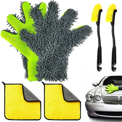 Obrázek produktu pro Balení 6 kusů hadrů a rukavic na mytí auta – mikrovlákno, materiál: chenille