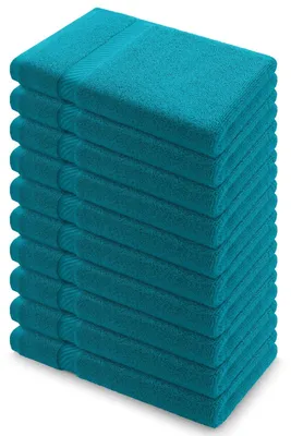 Immagine prodotto di Set di 10 asciugamani per ospiti - 100% cotone, 500 g/m², morbidi e assorbenti, 30x50 cm, color turchese