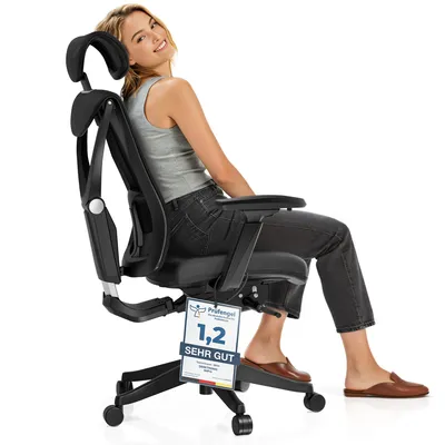 Image de Chaise de bureau ergonomique Desktronic SitPro, réglable, noire, accoudoirs 3D, soutien lombaire intégré à 5 positions