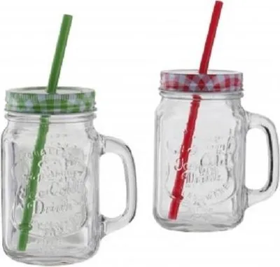 Produktbild von Trinkglas mit Deckel und Strohhalm 2 Stück 450 ml
