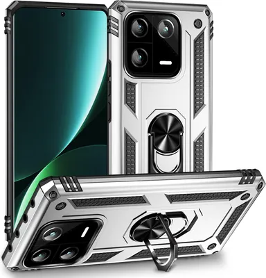 Image de Étui pour Xiaomi 13 Pro étui de protection militaire double couche avec support d'anneau et support Argent
