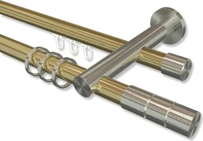 Produktbild von Interdeco Rundrohr-Innenlaufstange, Gardinenstange (Kombination) Messing-Optik / Edelstahl-Optik Modell Platon Elanto, 20 mm Ø 2-läufig, 280 cm (geteilt)