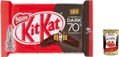 Produktbild von KitKat Dark 70% Wafer mit dunkler Schokolade überzogen, Packung mit 24 Snacks + Italian gourmet polpa 400g