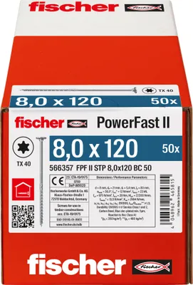 Obrázok produktu pre Fischer 566357, Skrutka, pozinkovaná oceľ, Drevo, Zinok, Čiastočný závit, Zapustená hlava