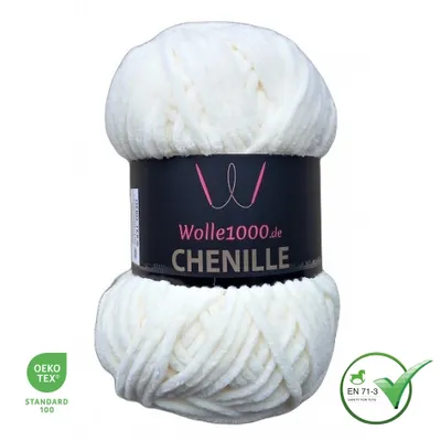 Produktbild von Wolle1000 Chenille - 02 CREME - 100g - weiches Chenille Garn / Kuschelwolle