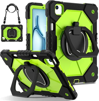 Image de Étui pour iPad Air 11 M2 (2024) étui de protection durable et portable avec support, dragonne et bandoulière noir vert