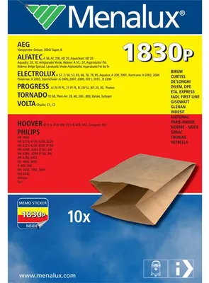 Productafbeelding van Menalux 1830 P, Stofzak, Stofzuiger met cilinder, Bruin, Papier, AEG Vampyrette Deluxe, 3003/ Super, K ALFATEC A 58, AC 200 ALFATEC AD 20 ALFATEC Aquaclean AD 20..., Blisterverpakking
