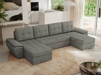 Produktbild von MKS MEBLE Sofa mit Schlaffunktion - Wohnlandschaft u form - Ecksofa mit Schlaffunktion und Bettkasten - Schlafsofa - Couch - Schlafsofa mit Bettkasten - Umbria U - Grau Stukture