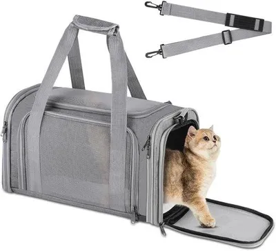Productafbeelding van Draagbare zachte reistas voor huisdieren, opvouwbare katten- en hondenrugzak met schouderband en uitneembare mat, geschikt voor huisdieren tot 7 kg