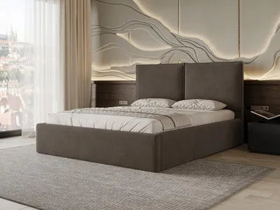Produktbild von Chilly Möbel Design Bett Menton - Minimalistisches Polsterbett mit Bettkasten, Lattenrost und Kopfteil 200x200 cm / Holzrahmen / Chenille / Braun