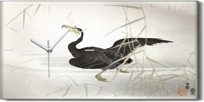Produktbild von Küchenuhr Bürouhr Leinwand Uhr 60x30 Malerei Asiatische See Tier Vogel Kunst - weiße Hände
