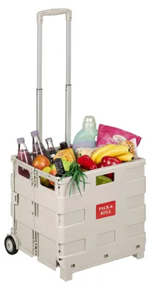 Obrázek produktu pro Skládací nákupní vozík s teleskopickou rukojetí, béžový