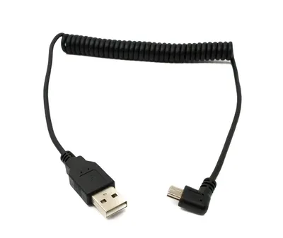 Produktbild von SYSTEM-S USB 2.0 Kabel 120 cm Typ A Stecker zu Mini B Stecker Spirale Winkel in Schwarz