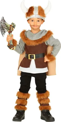 Produktbild von Widmann - Kinderkostüm Wikinger, Tunika mit Gürtel und Umhang, Beinstulpen, Helm, Krieger, Mottoparty, Karneval