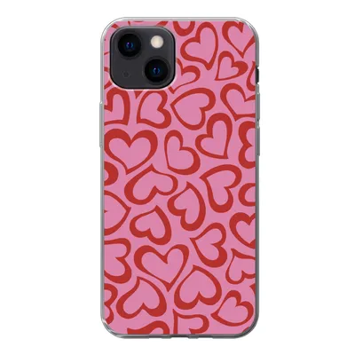 Produktbild von MuchoWow® Handyhülle Schutzhülle Hülle für iPhone 13 mini Eine Illustration der Tapete mit roten Herzen Silikon Softcase Handy Hülle - Softcase