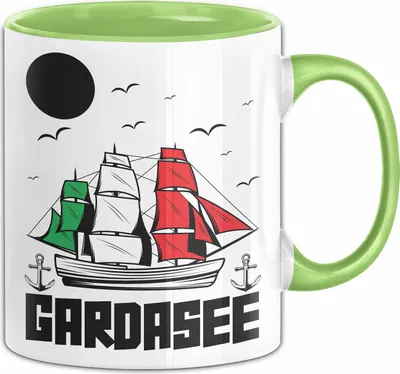 Produktbild von Gardasee Tasse Geschenk Italien Urlaub Segelschiff Segeln Kaffee-Becher (Grün)