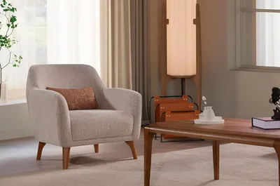 Produktbild von Bequemer Beiger Stoffsessel Designer Polstersitzer Wohnzimmer Möbel