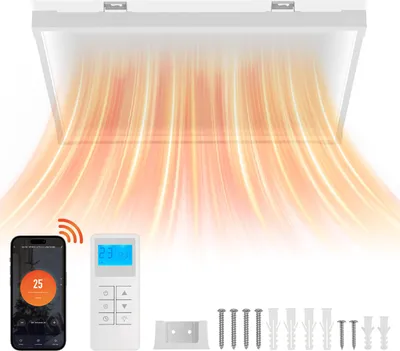 Immagine prodotto di Riscaldatore a soffitto a infrarossi Bettizia 770W | Con luce bianca fredda/calda - Fino a 10 m² - Telecomando - Protezione bordi - Dimmerabile - Lampada - Riscaldatore