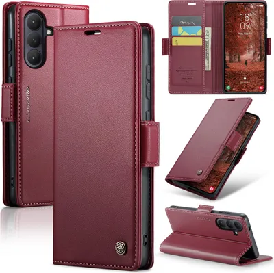 Produktbild von Lederhülle für Samsung Galaxy S26+ Brieftasche Kartenfach Schutzhülle mit Standfunktion Rot