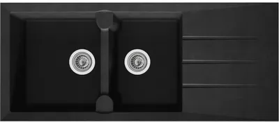 Image de Évier de cuisine encastrable à 2 bacs + 1 égouttoir Aloa - Résine - 116 x 50 cm - Noir