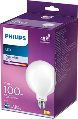 Obrázek produktu pro Philips Matná žárovka s tradičním vzhledem 100 W, G120 E27, 10,5 W, 100 W, E27, 1521 lm, 15000 h, Chladná bílá