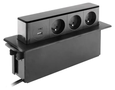 Image de Barrette de prises encastrables Otio, 3 prises de 16A, 2P+T, avec 2 ports USB