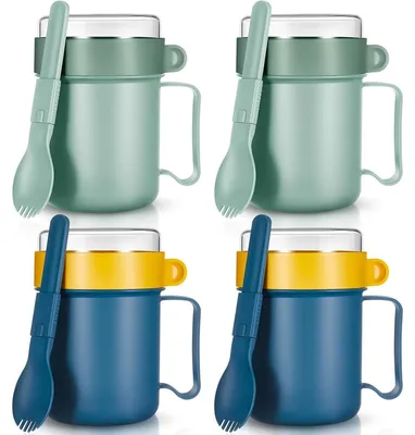 Produktbild von 4er Set mikrowellengeeignete Suppenbecher 500ml, mit Deckel Griff und Dampfauslass