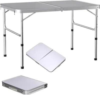 Obrázek produktu pro Skládací piknikový stůl Vareo – 90 x 60 cm – hliník – výškově nastavitelný 37/67 cm – lehký a přenosný – pro kempování, piknik a grilování