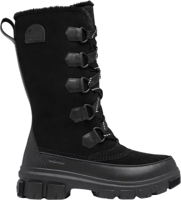 A single black Sorel boot shown from the side against a white background.