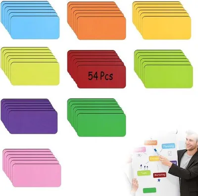 Obrázek produktu pro 54 kusů popisovatelných magnetických štítků, 30 x 80 mm, barevné magnetické štítky na ledničky