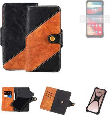 Produktbild von K-S-Trade Handyhülle Schutzhülle Bookstyle Case Wallet-Case kompatibel mit UMIDIGI Bison GT2 Handy Cover Bumper Klapphülle schwarz hellbraun 1x