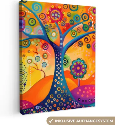 Produktbild von MuchoWow® - Leinwandbilder - Baum - Lebensbaum - Abstrakt - Farbenfroh, Wandbild, Wanddeko Bilder Wohnzimmer, 60x80cm