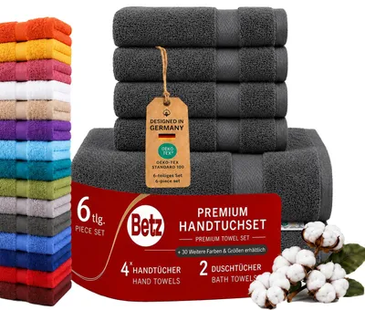 Produktbild von Betz 6er Handtuch Set Premium – 4 Handtücher 50x100 cm – 2 Duschtücher 70x140 cm - 100% Baumwolle – Frottee Handtücher für Bad, Gäste,Alltag-anthrazit