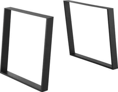 Two black metal table legs are shown against a white background.