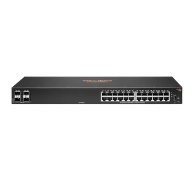A Hewlett Packard Enterprise Aruba 6100 24G 4SFP+ Managed L3 Gigabit Ethernet switch is shown against a white background.