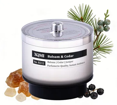 Image de Bougie parfumée dans un pot, parfum Balsam Cèdre, mèche en bois, cire de soja, durée de combustion : 35 heures