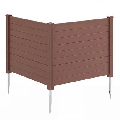 Produktbild von KOMFOTTEU 2-teilig Gartenzaun 122 x 95 cm, Sichtschutzzaun mit 3 Pfählen aus verzinktem Metall, Steckzaun ohne Graben, Freistehender dekorativer Zaun, Sichtschutz für Pool-Ausrüstung (Braun)