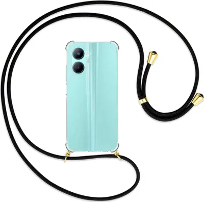 Produktbild von Handykette Backcover-Schutzhülle mit Band (Metall goldfarben) für Realme C33 (RMX3624, 6.5'') - schwarz