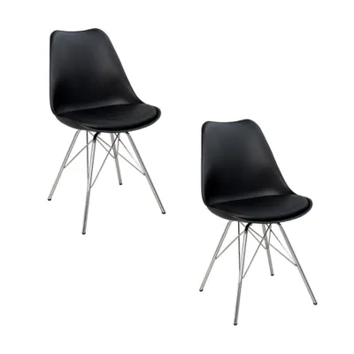 Produktbild von riess-ambiente Retro Stuhl 2er Set SCANDINAVIA MEISTERSTÜCK schwarz verchromtes Stuhlgestell Esszimmerstuhl Essstuhl